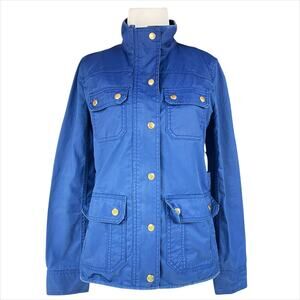 J. CREW Downtown Field Jacket Waxed Cotton Cobalt Blue Size XS Utility Rain